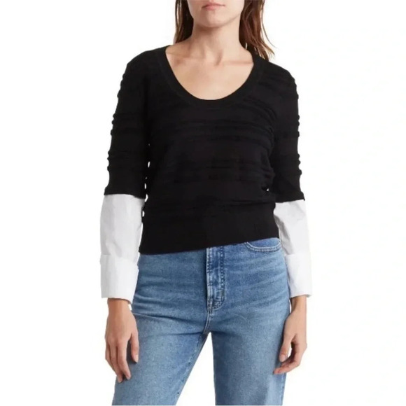 NWT Veronica Beard Wool Mixed Media Juni Sweater Black Size S - Picture 1 of 10
